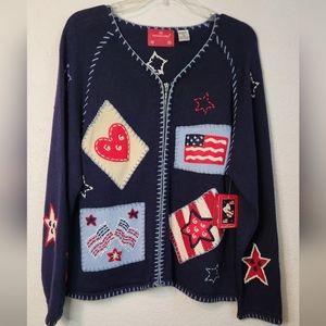 NWT Holiday Lodge 4th of July, Americana Themed, Full-Zip Cardigan,‎ Size XL